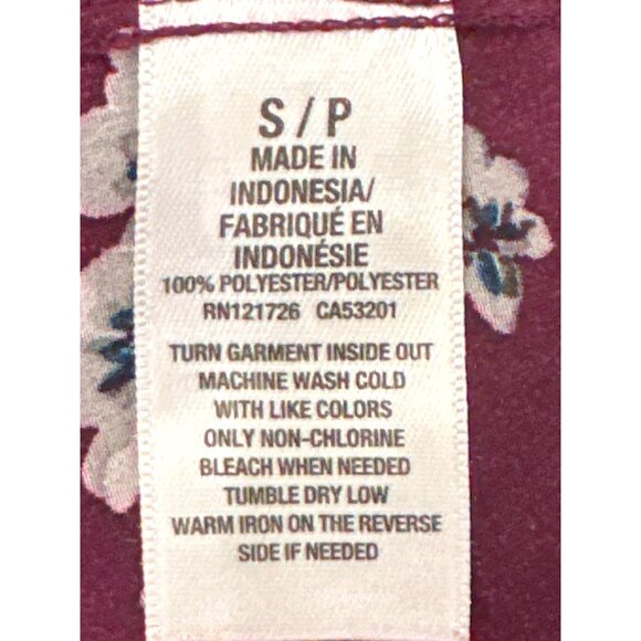 Aeropostale Sheer Floral Chiffon Blouse Size Small Burgundy White Bell Sleeves - Picture 6 of 10